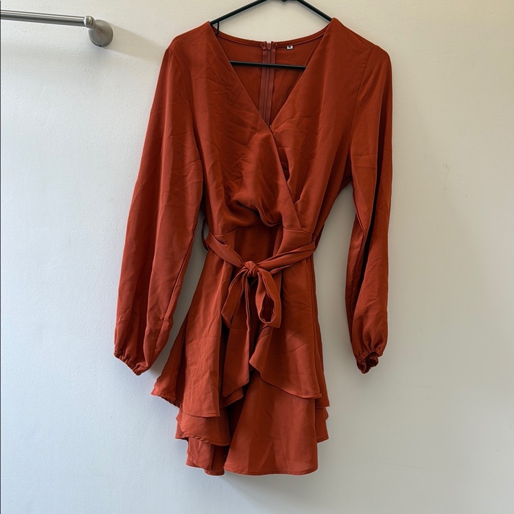 Elegant Rust Wrap Dress